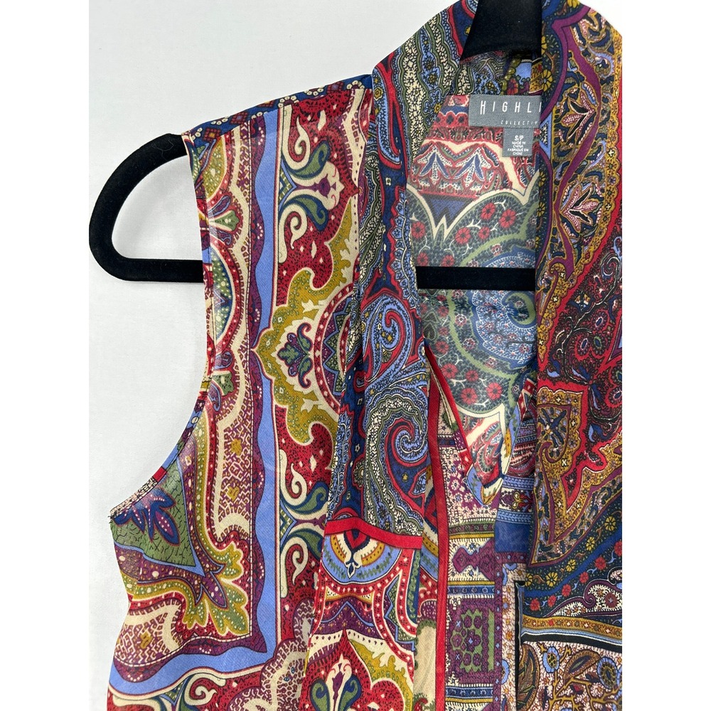 Highline Collective Womens Small Paisley Patchwork Tie Neck Sleeveless Blouse